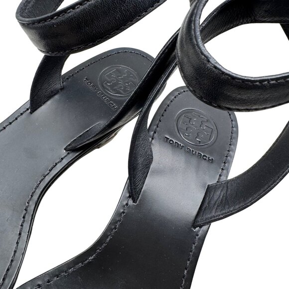 Tory Burch Marion Black Leather/Cork Wedge ankle Strap heels women’s sz 9.5 - Picture 10 of 11